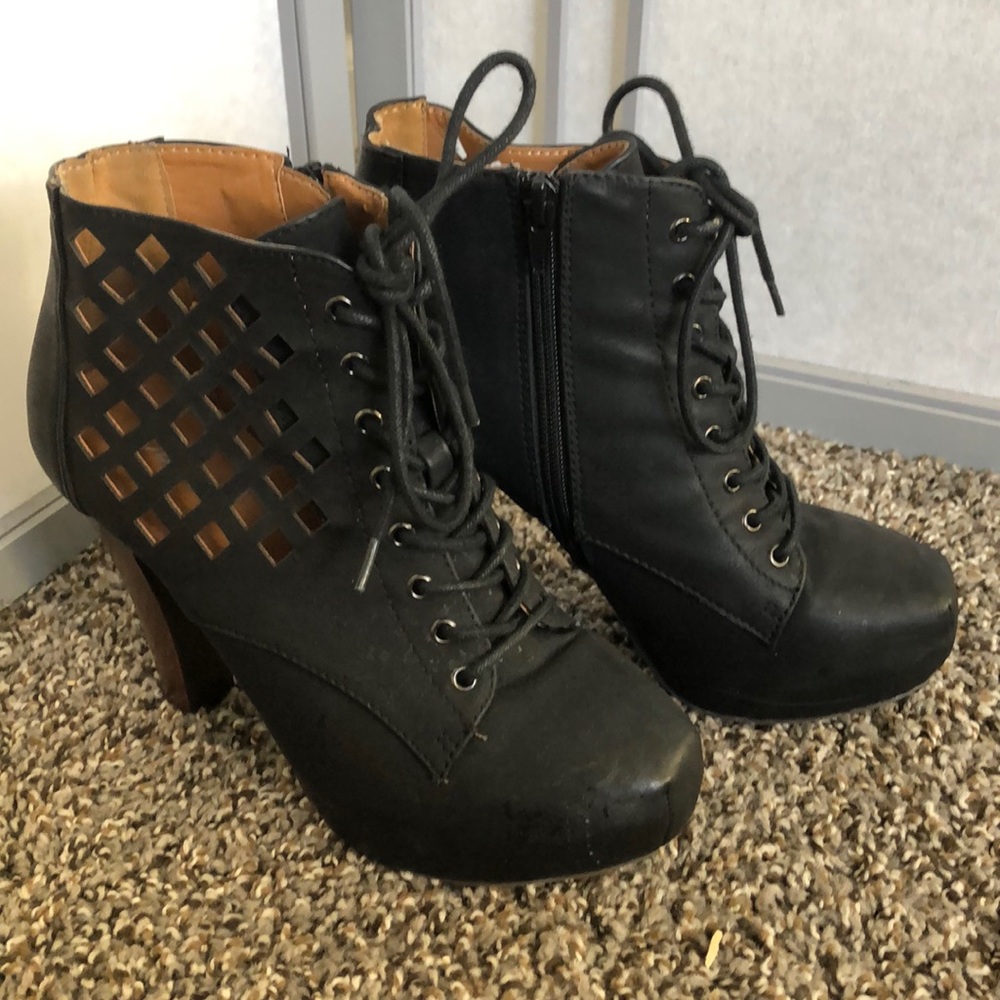 Black cutout high heel booties